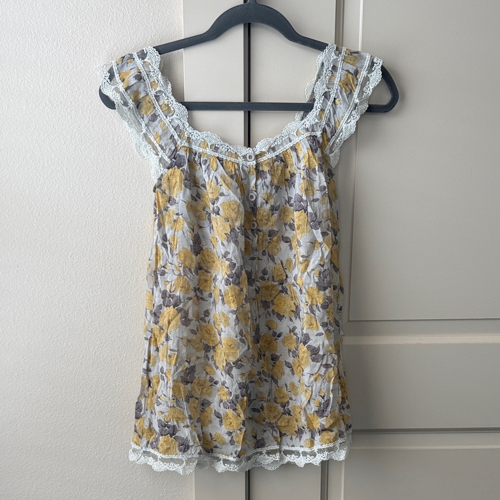 Blue Bird Yellow Floral Lace Blouse